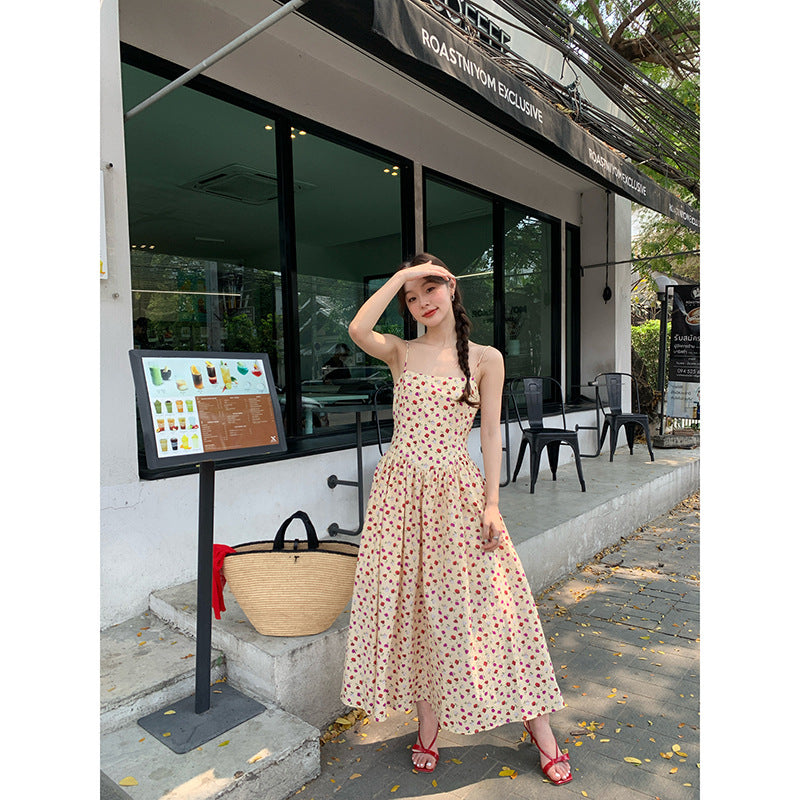 Fresh and sweet sundress high-waisted sleeveless floral dress