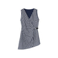 Waist buckle medium and long two wear sleeveless plaid dress