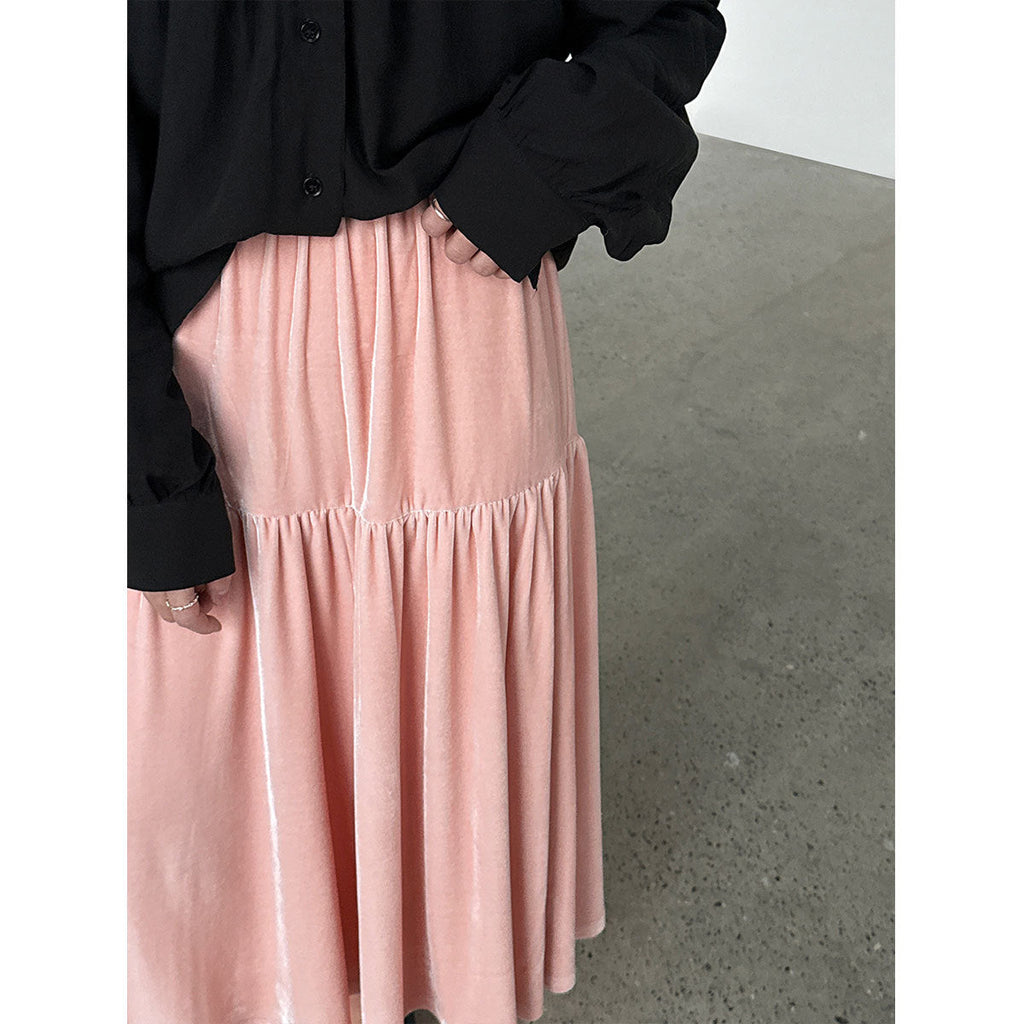Gentle wind velvet high waist skirt women's 26 early spring new Korean versatile splicing A-shaped skirt