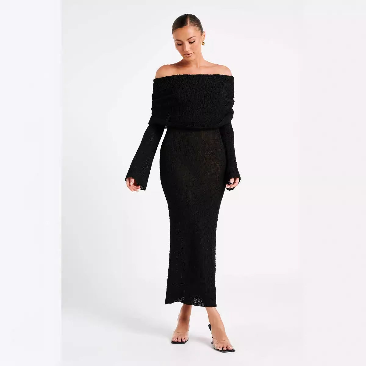 Off-Shoulder Knit Maxi Dress