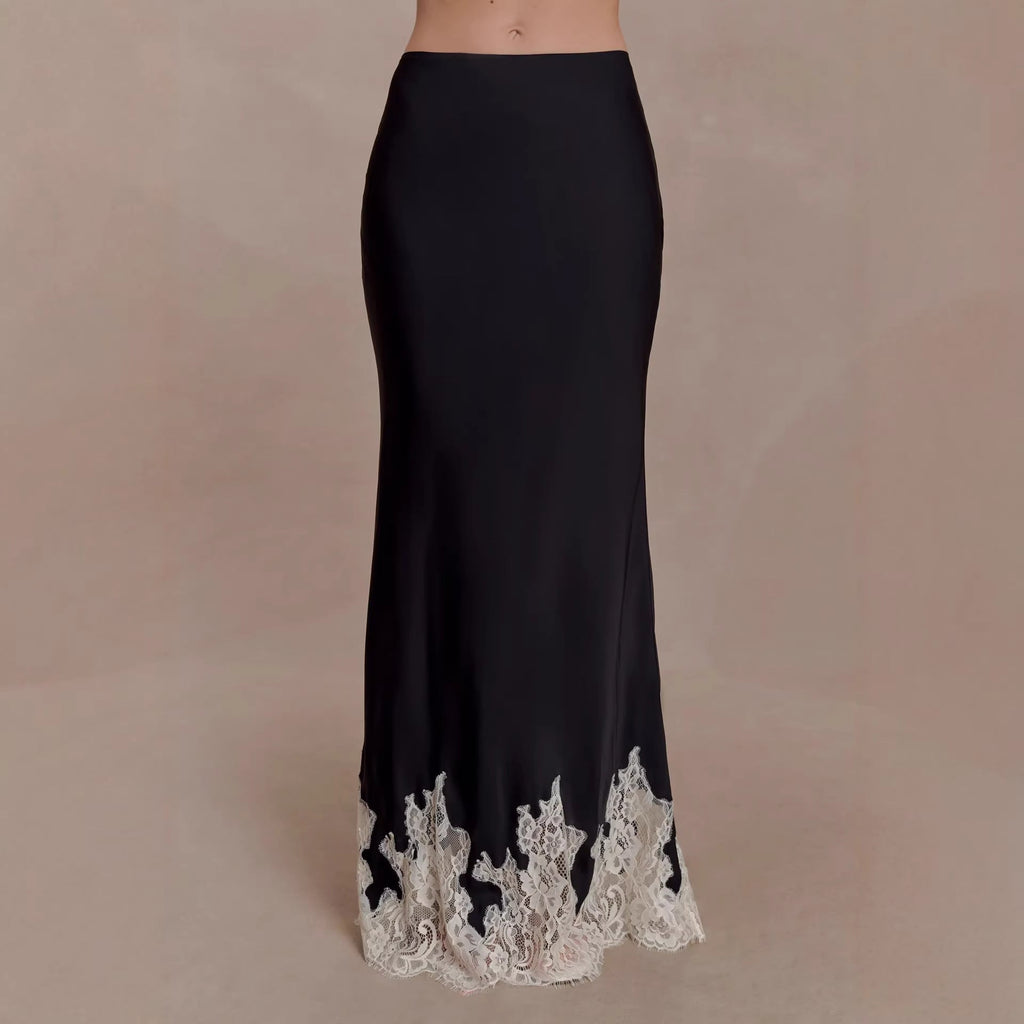 New vacation style mopping splicing skirt sexy satin lace lace skirt women