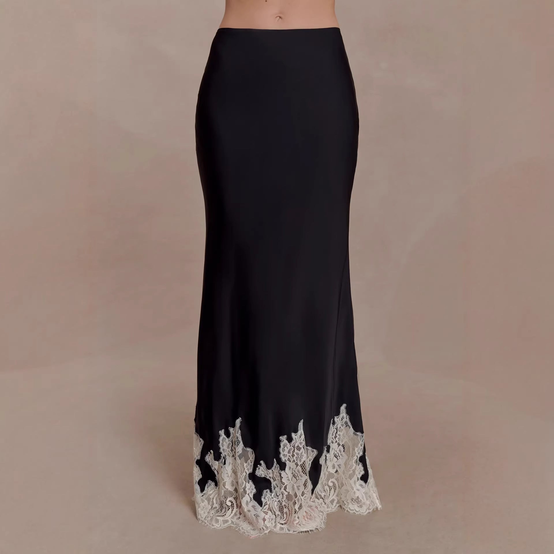 New vacation style mopping splicing skirt sexy satin lace lace skirt women
