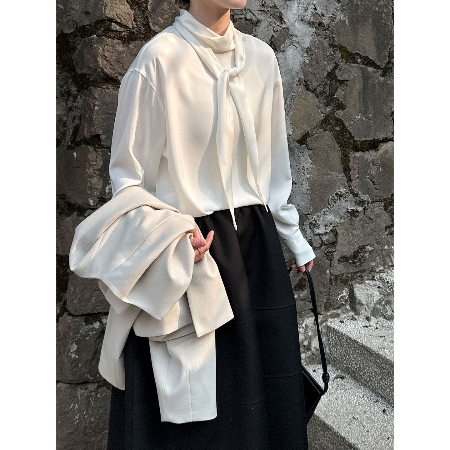 French light ripe satin streamer shirt women's early spring new high-end temperament shirt