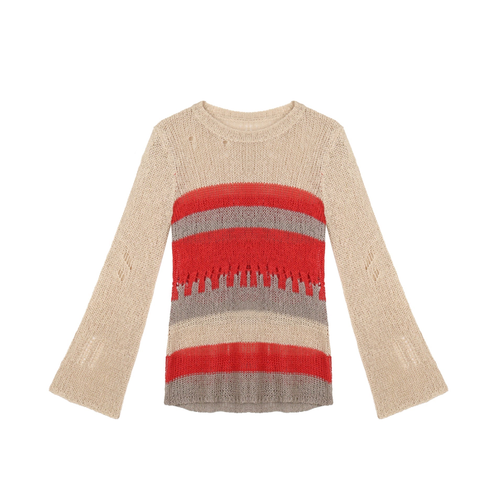 Contrasting color hollow sunscreen knitted sweater literary loose stacking top
