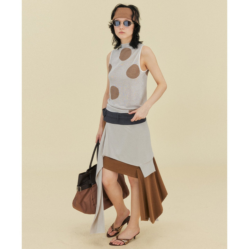 Women's Semi-Turtleneck Polka Dot Linen Knitted Vest | Elegant Casual Top