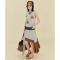 Women's Semi-Turtleneck Polka Dot Linen Knitted Vest | Elegant Casual Top
