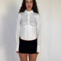 Slim tunic herringbone corset lace-up shirt