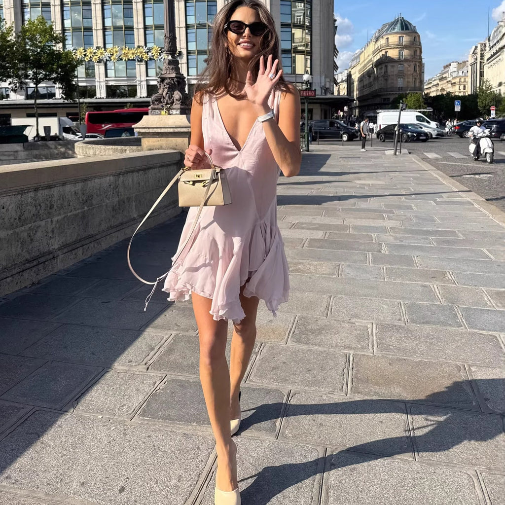 Fashion sexy babes irregular chiffon short skirt pure desire style European and American dress