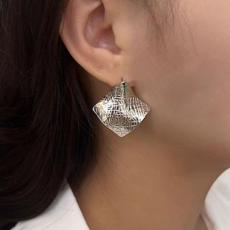 Geometric square irregular stud style personality hip hop silver needle earrings ins Internet celebrity exaggerated earrings tide