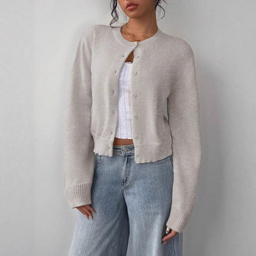 Autumn and winter round neck threaded long-sleeved button women's cardigan jacket sweater soft waxy short loose and thin