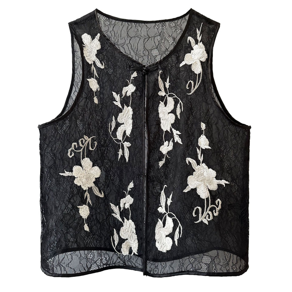 Advanced sense~ 2025 summer new national style new Chinese style hidden button flower embroidered vest cardigan