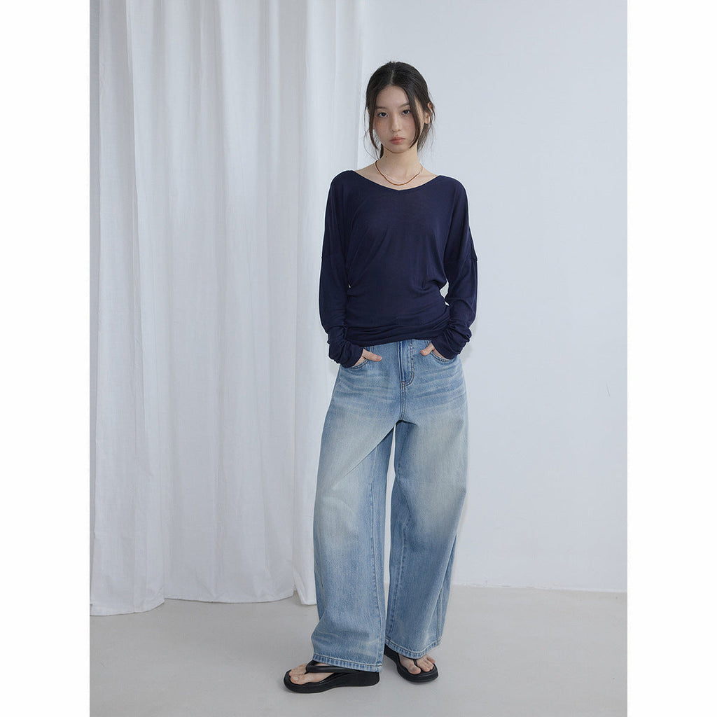Summer Casual High Waist Easy Cotton Versatile Retro Long Wide Leg Jeans