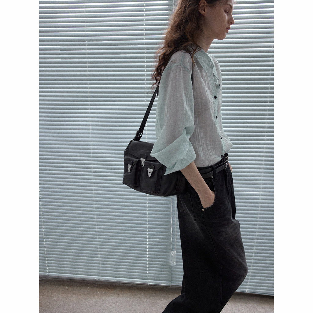 High-quality human silk natural fiber slightly wrinkled light-sensitive simple commuting classic long-sleeved shirt