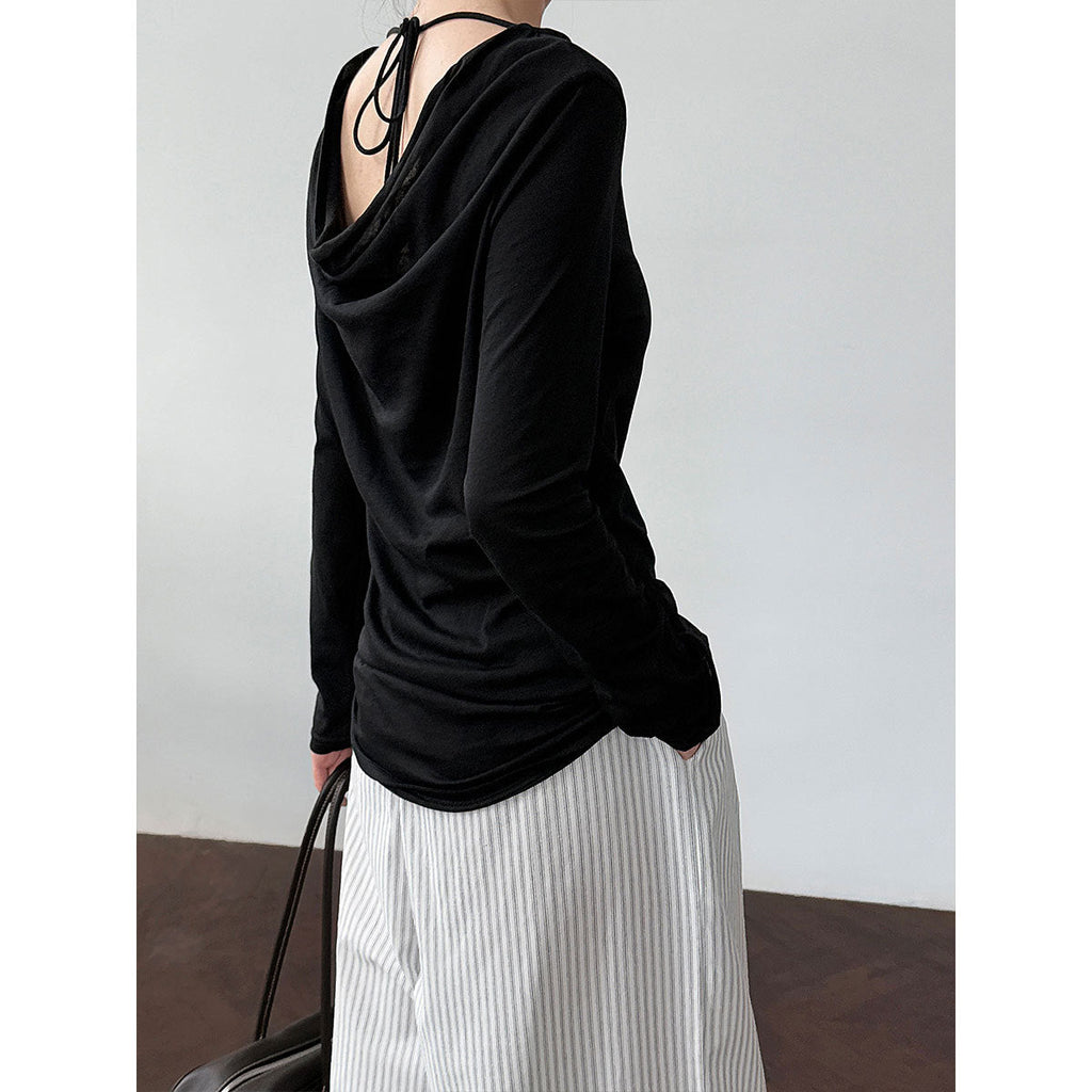 Korean design back swing neck strap T-shirt summer sunscreen bottoming shirt