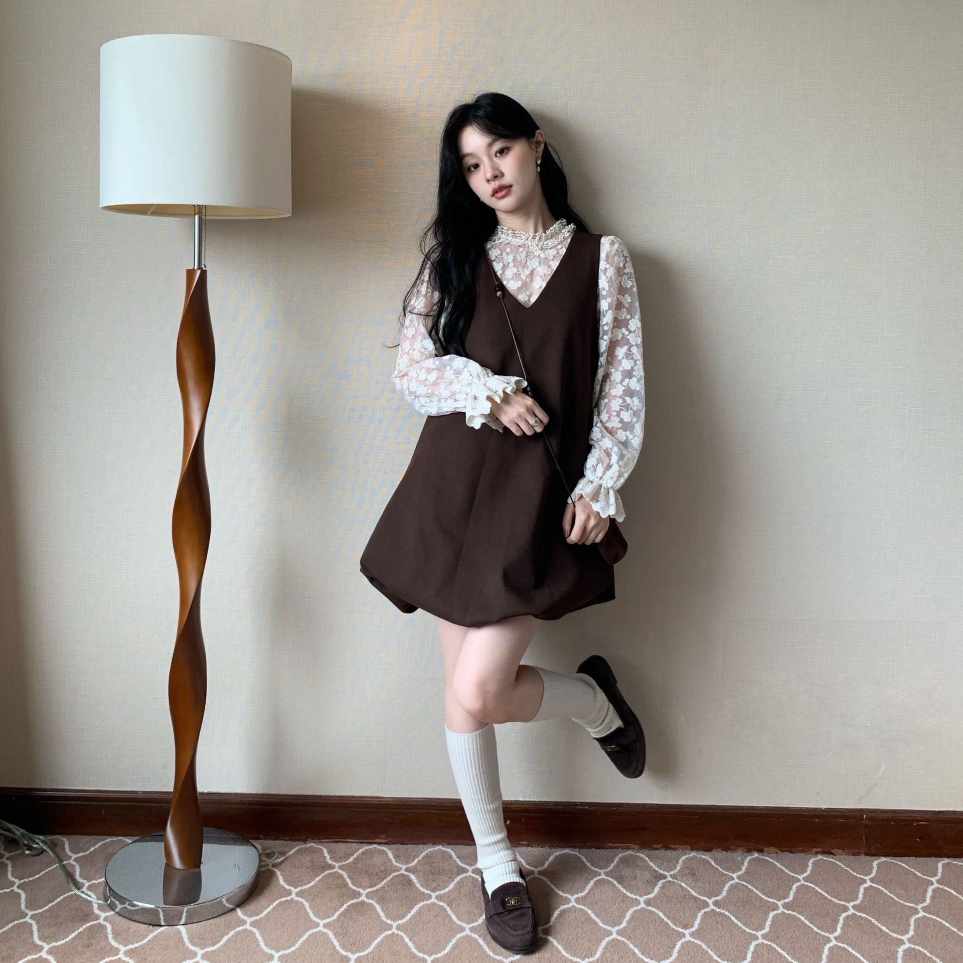 Small temperament age-reducing deerskin velvet vest dress with fanny pack