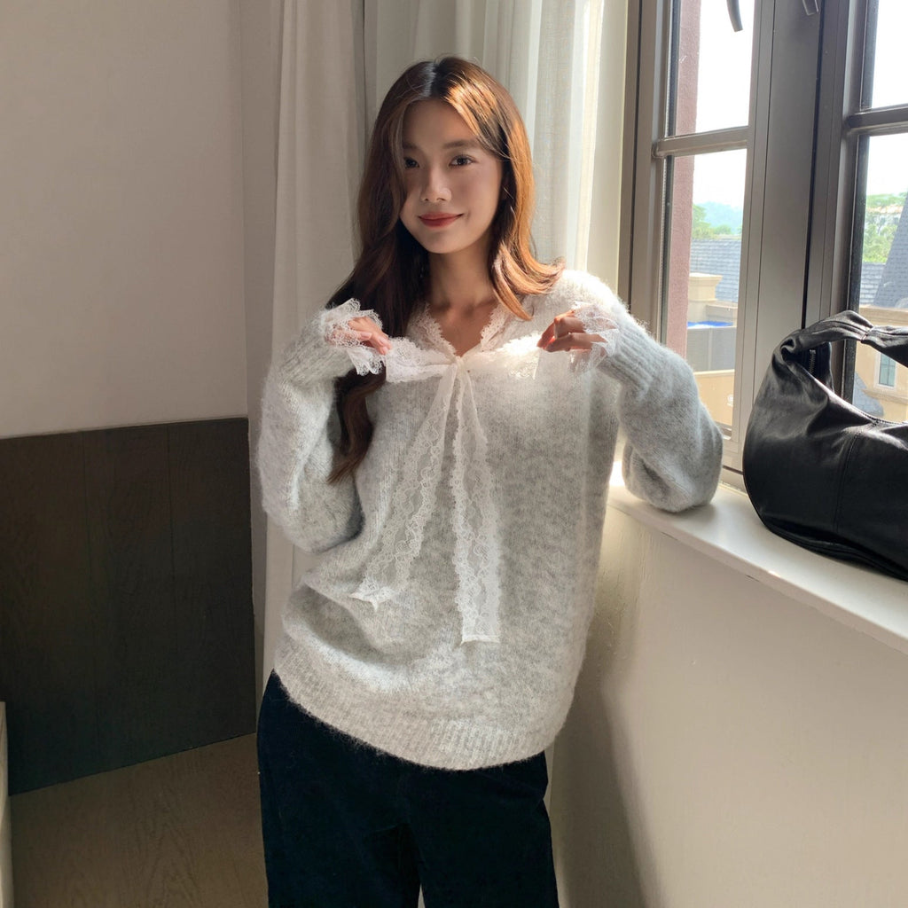 Sweet age-reducing lazy loose shoulder sleeve sweater