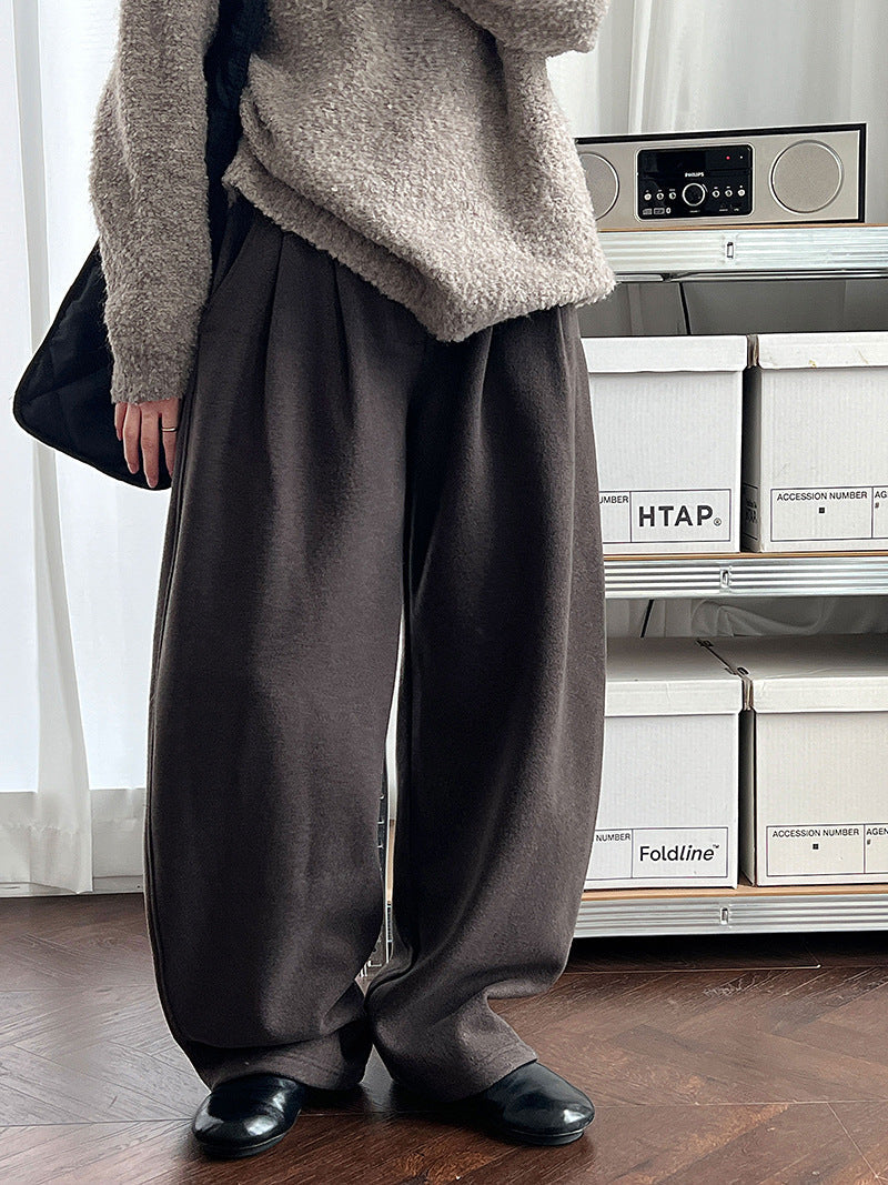 The pants are very good~ Korean thickened woolen sickle pants for women's autumn and winter new thin imitation cashmere trousers