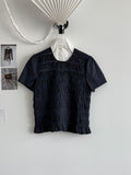 Heavy industry lace splicing round neck meat-covering and thin shirt summer short sleeves