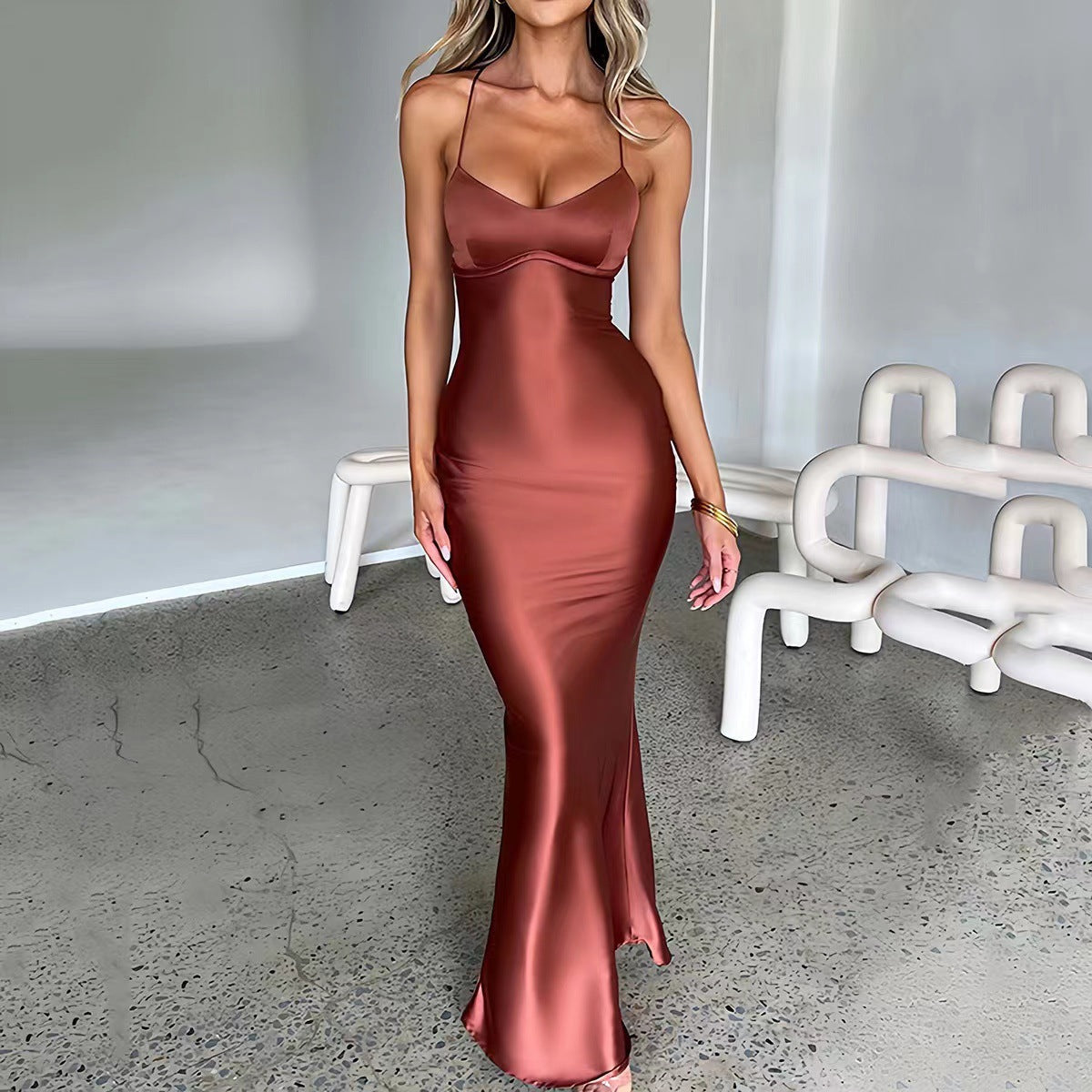 Satin Halter Maxi Dress