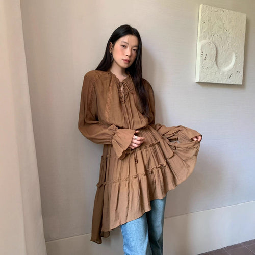 Age reduction temperament irregular beveled hem shirt dress