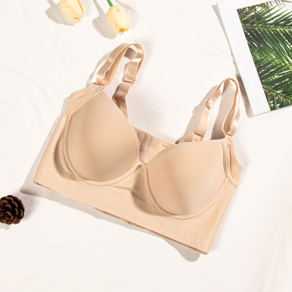 Gather secondary breasts, anti-sagging steel ring bra V bra, smooth and seamless, sexy bra with chest pad.
