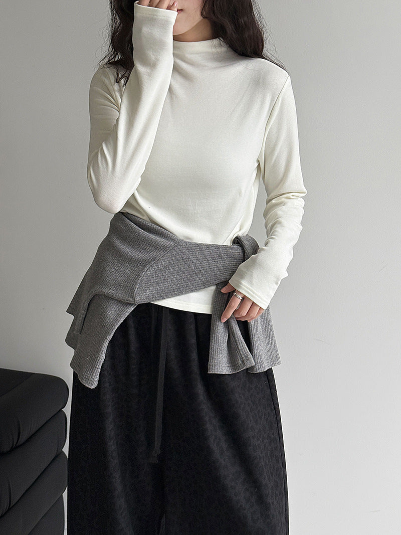 Korean semi-turtleneck lining brushed warm base shirt women's autumn and winter micro-elastic slim and versatile top