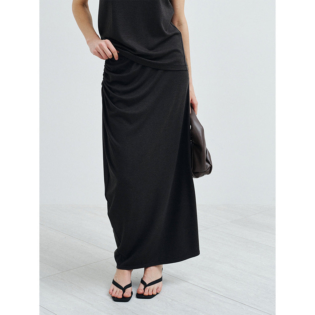 Spring skin-friendly anti-wrinkle Tencel wool pleated knitted high-waisted body wrap skirt