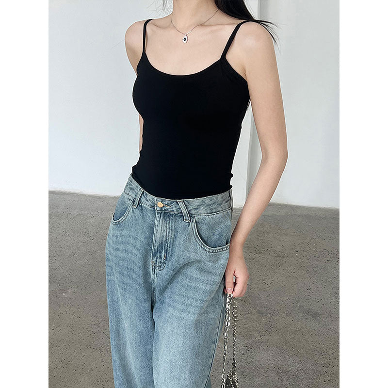 Korean simple bottom vest women's summer new shoulder strap adjustable chest pad gathering sling
