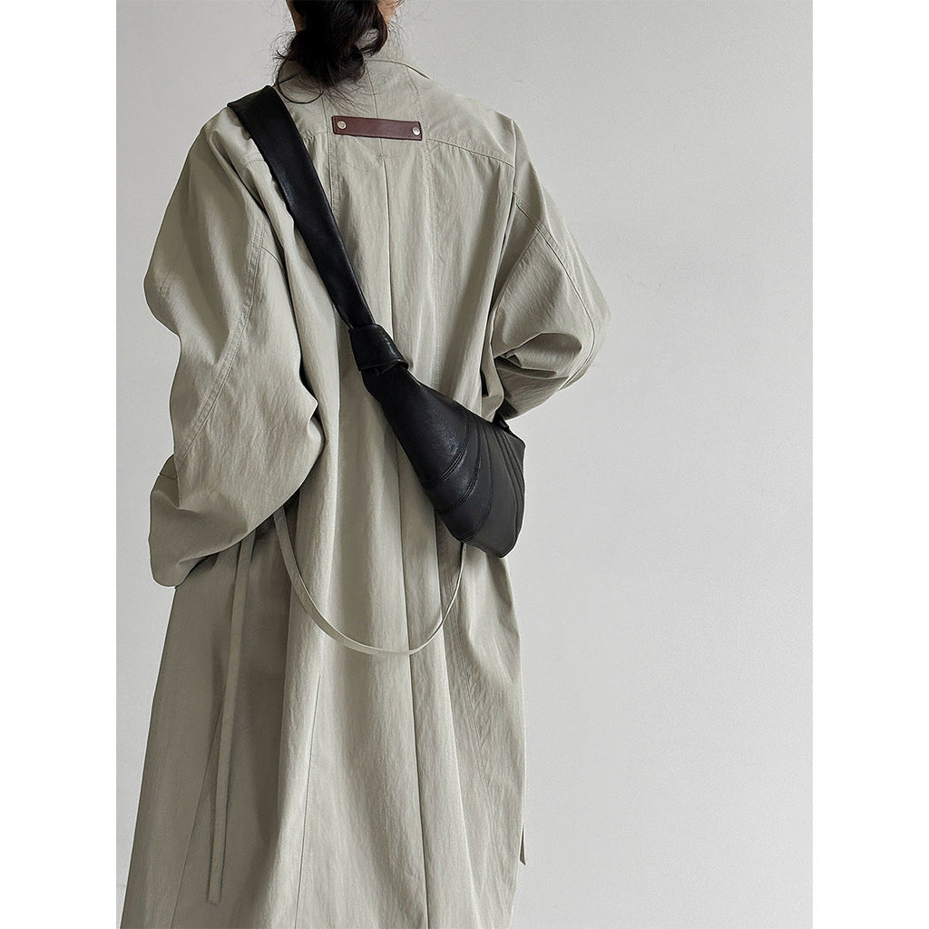 Korean temperament lazy stand-up collar medium and long British trench coat women's new autumn models with straps silhouette