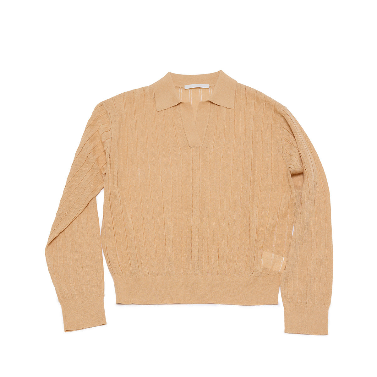 Autumn new casual cool hemp silk hole-picking polo collar thin micro-transparent knitted jumper