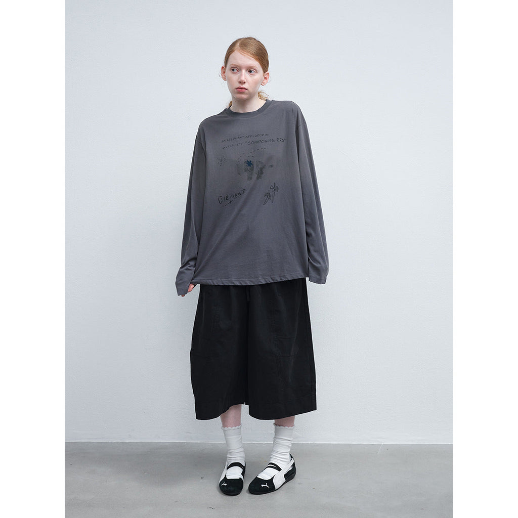 Spring casual round neck simple fried color printing easy versatile long-sleeved T-shirt