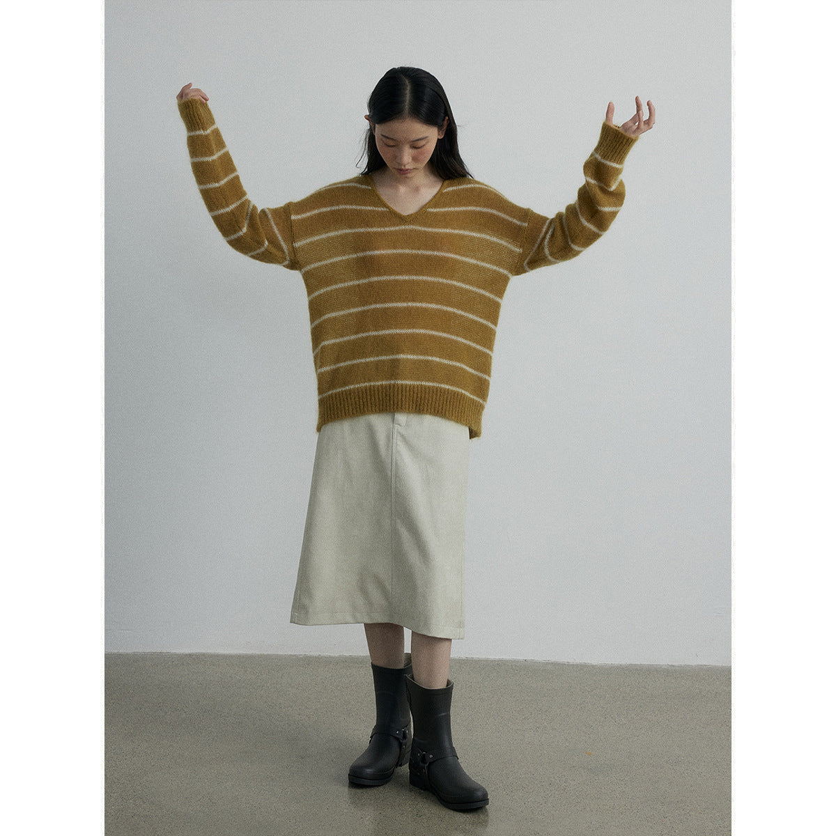 Autumn new casual high-waisted retro old-fashioned versatile straight tube medium and long leather skirt