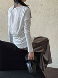 Slightly transparent backless swing collar long-sleeved T-shirt for women