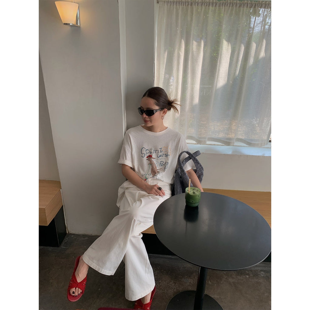 Spring and summer casual simple and versatile Tencel cotton loose wide-leg slacks