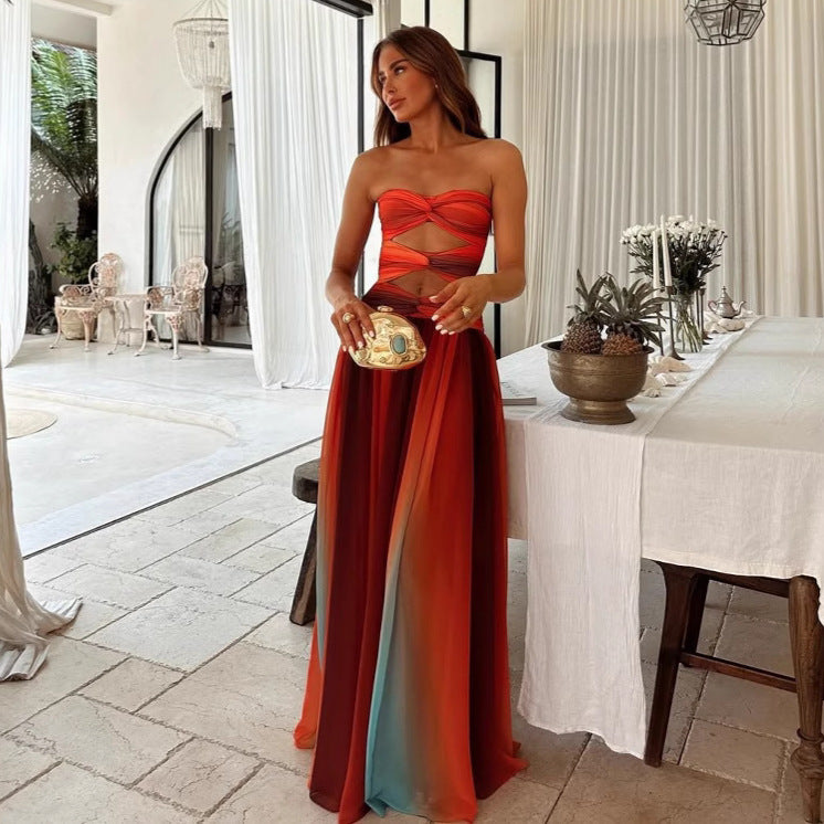 Color Block Halter Maxi Dress
