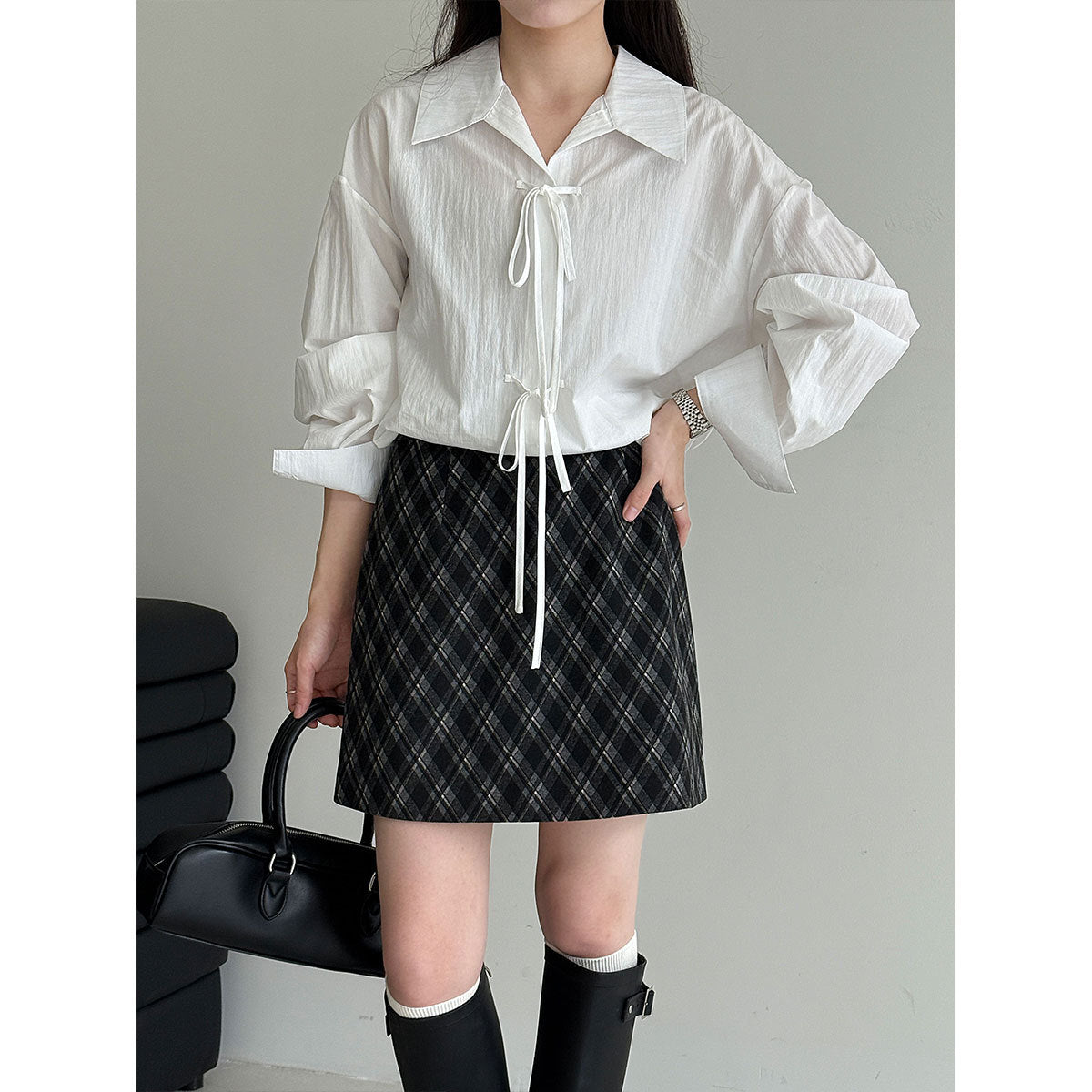 Korean college style temperament plaid skirt women's autumn new high waist and thin A-shaped hip skirt 9793