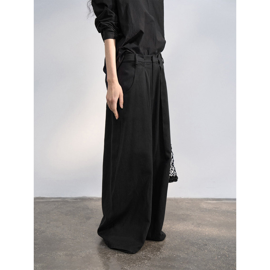 Spring new commuter tencel cotton and linen blend waist pleated casual scimitar pants
