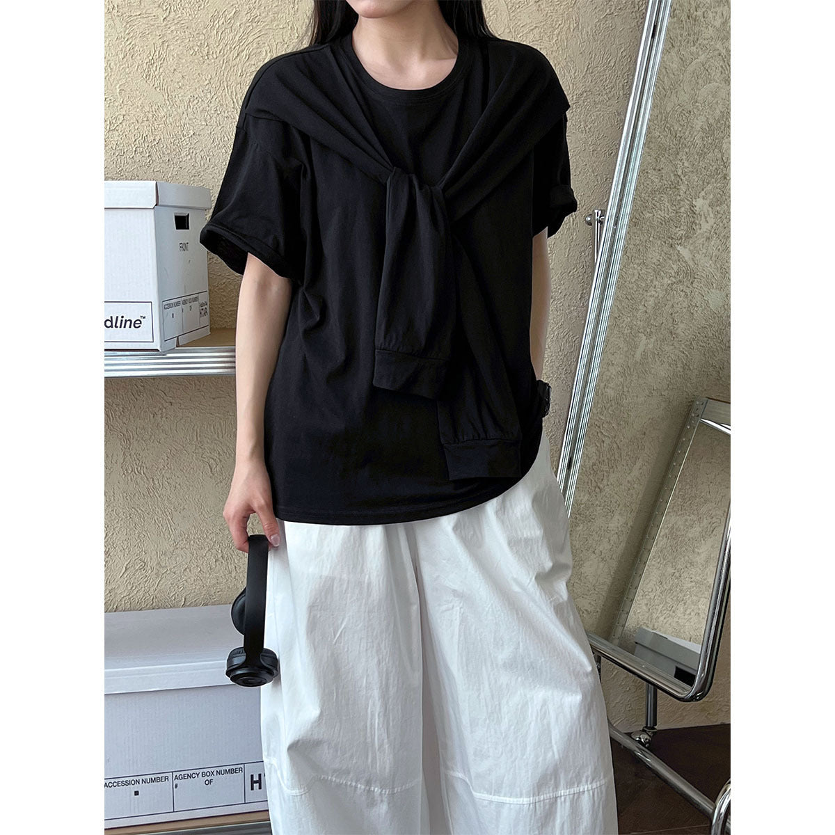 Korean simple fashion shawl fake two-piece T-shirt women's spring and summer new products age-reducing stacked short-sleeved top