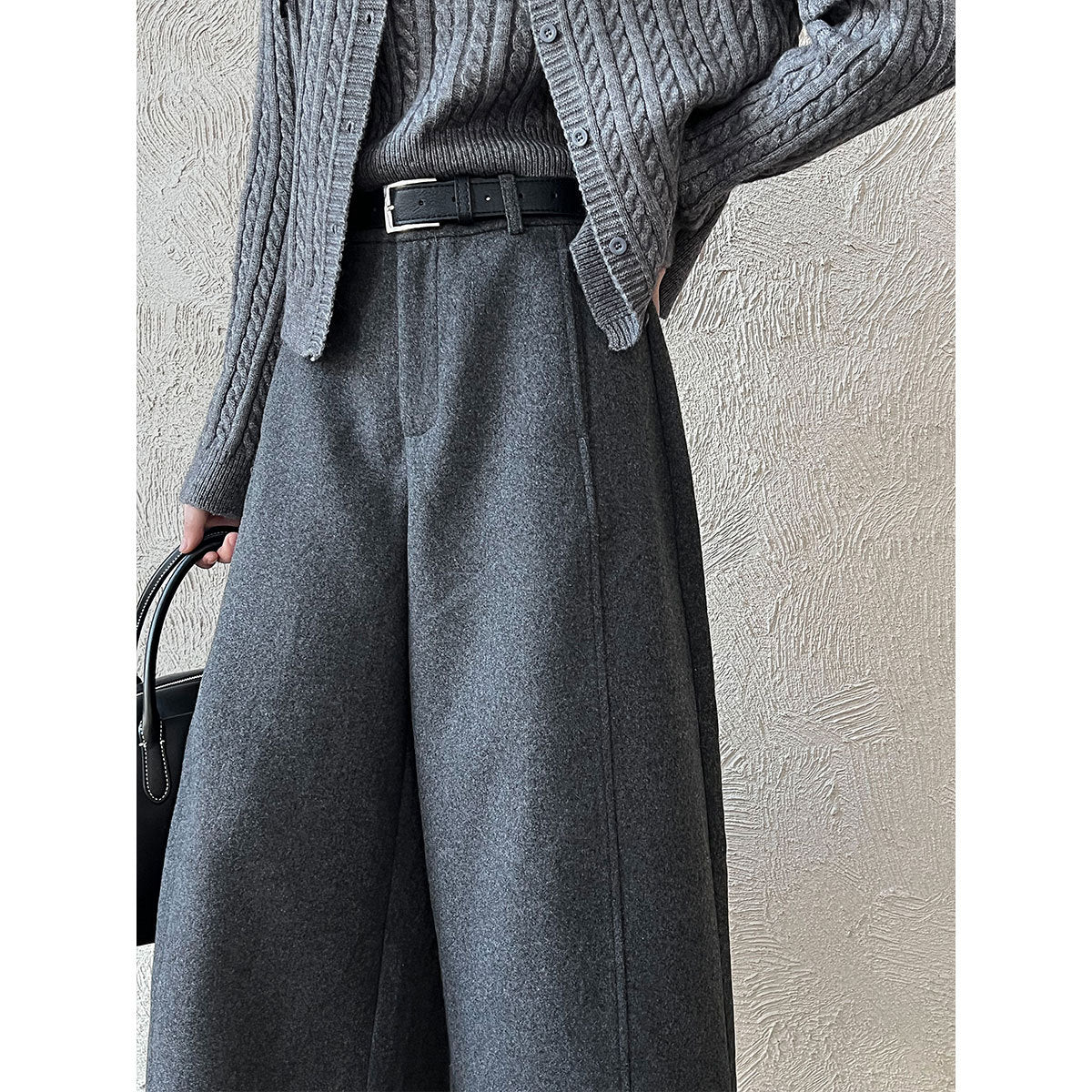 Korean wool three-dimensional loose wide-leg pants women's autumn new thin high-end nine-point pants