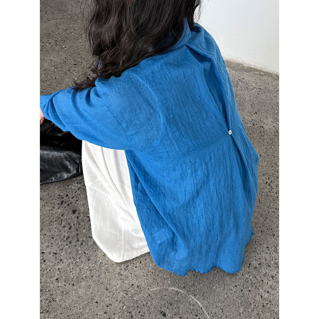 French premium shell button shirt women's summer new sunscreen cardigan long-sleeved loose imitation cotton and linen shirt