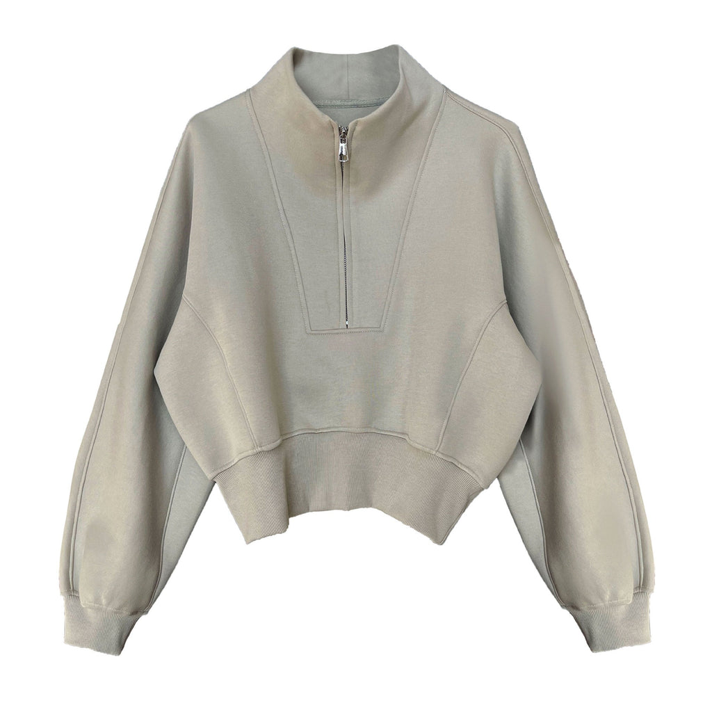 Half zipper sweater women's high-end spring wear new Korean casual sports high-waisted top