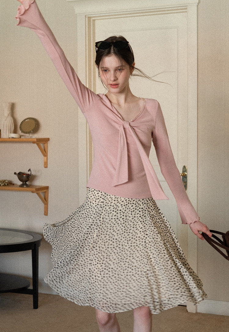 French ruffle leaf drape elegant polka dot skirt