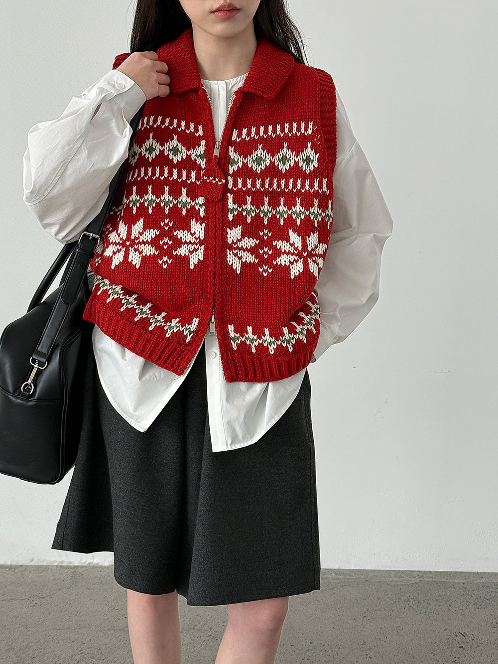 Fair Island Jacquard Double Zip Lapel Pullover