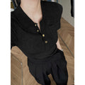 Polo Collar Short Sleeve T-Shirt Women Slim Fit Knitted Ice Silk Top