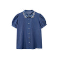 Lace Doll Collar Denim Shirt