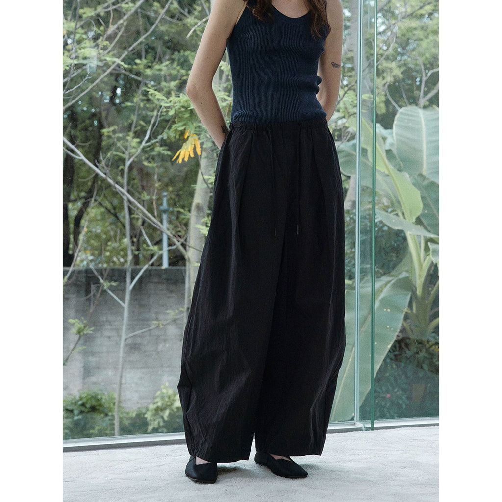 Autumn new relaxed paper wrinkle texture drawstring scimitar casual pants