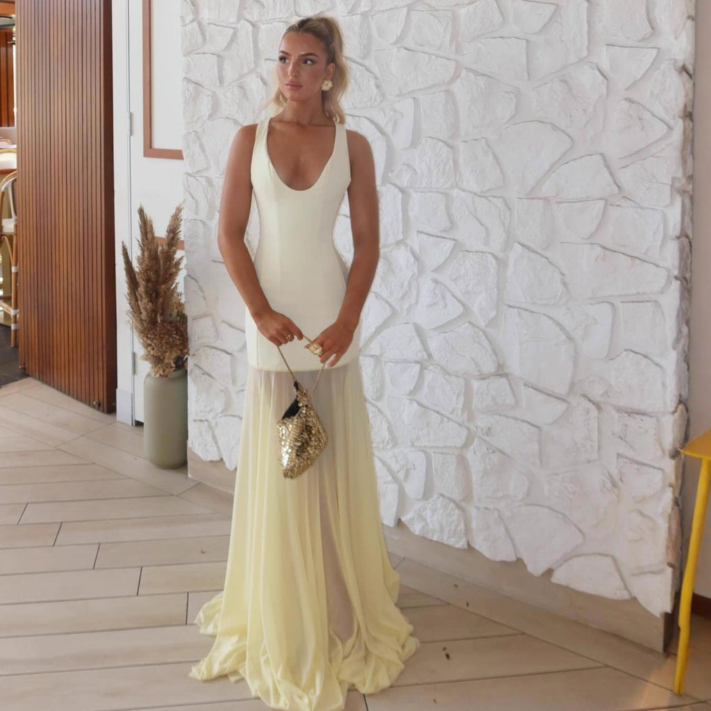 Fashion Sexy Mesh Splicing Long Dress Evening Dress Spice Girl Dress