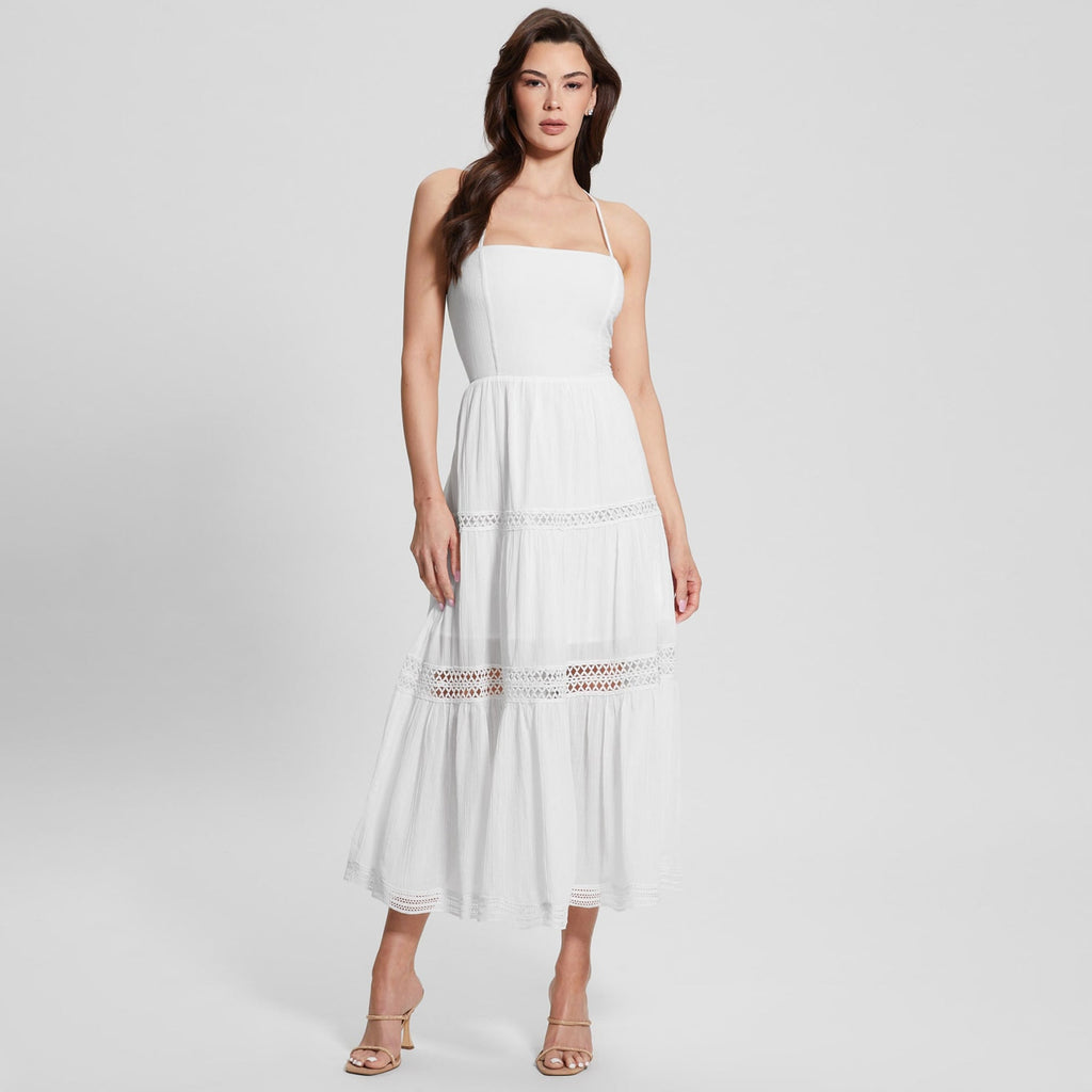 Sexy one-word hollow lace-up halter dress