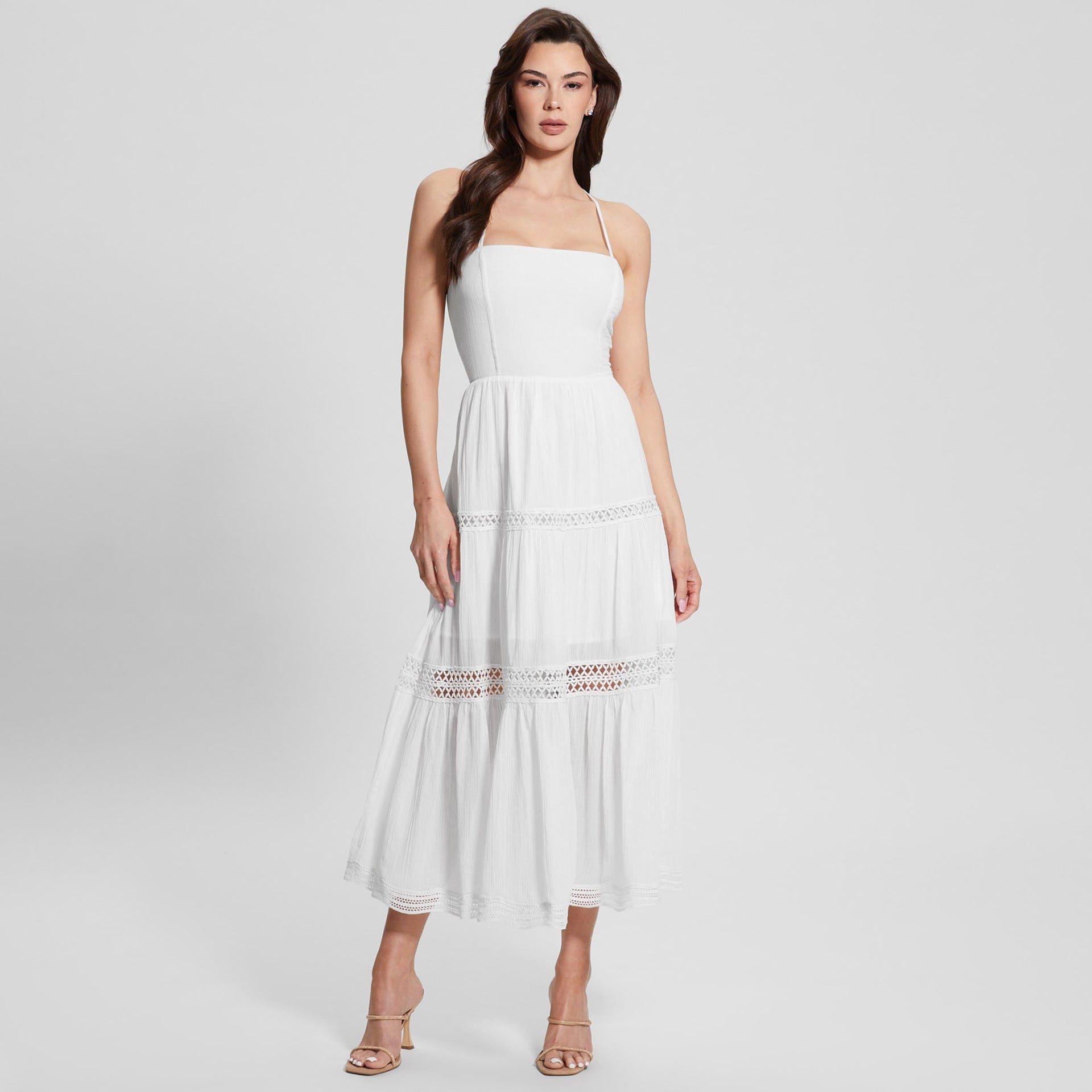 Sexy one-word hollow lace-up halter dress