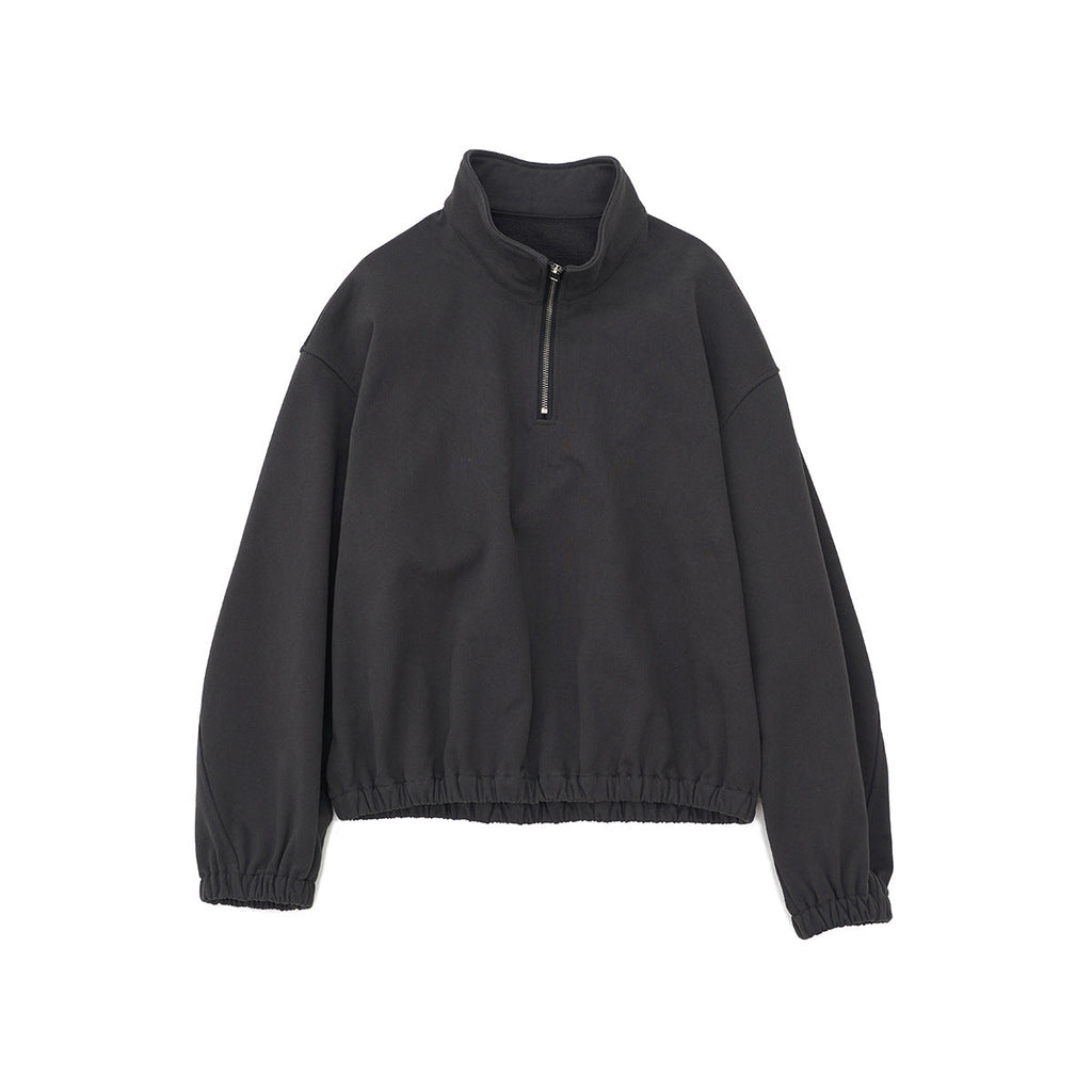 Spring new casual pure cotton stand-up collar easy versatile curved sleeve half zipper sweater